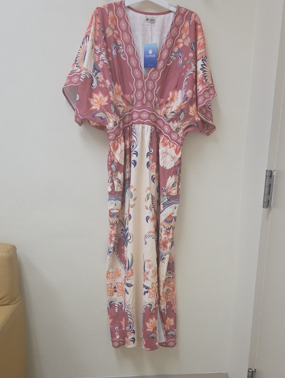 Cupshe Rose-Pink Floral V-Neck Maxi Dress